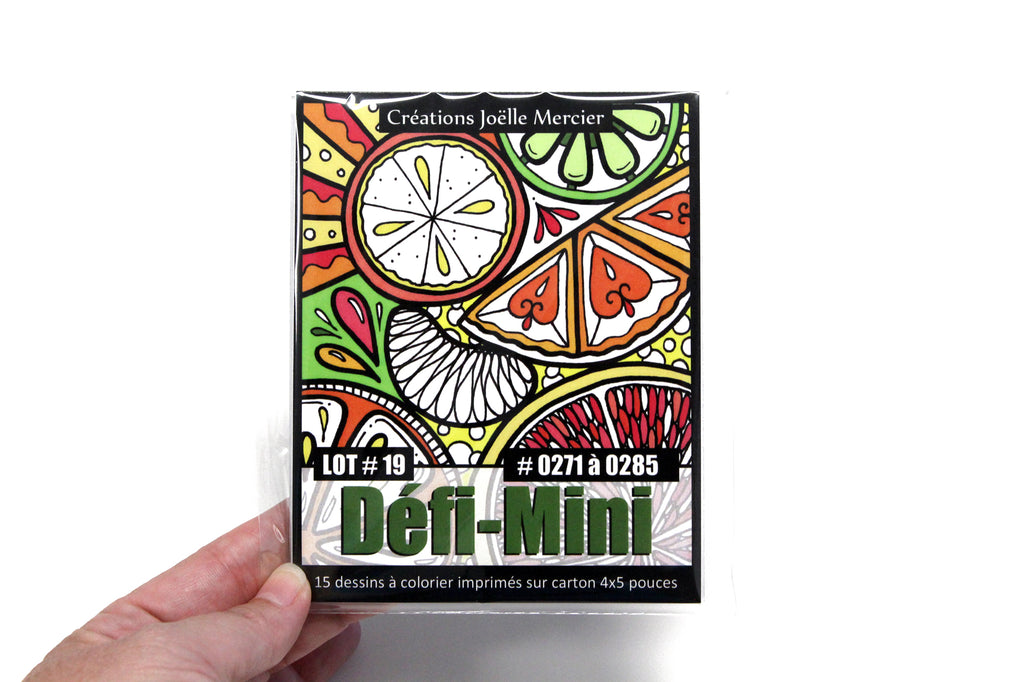 Sachet DÉFI-MINI, LOT #19, 15 dessins imprimés sur carton, format 4x5 pouces, Minis #0271 à 0285