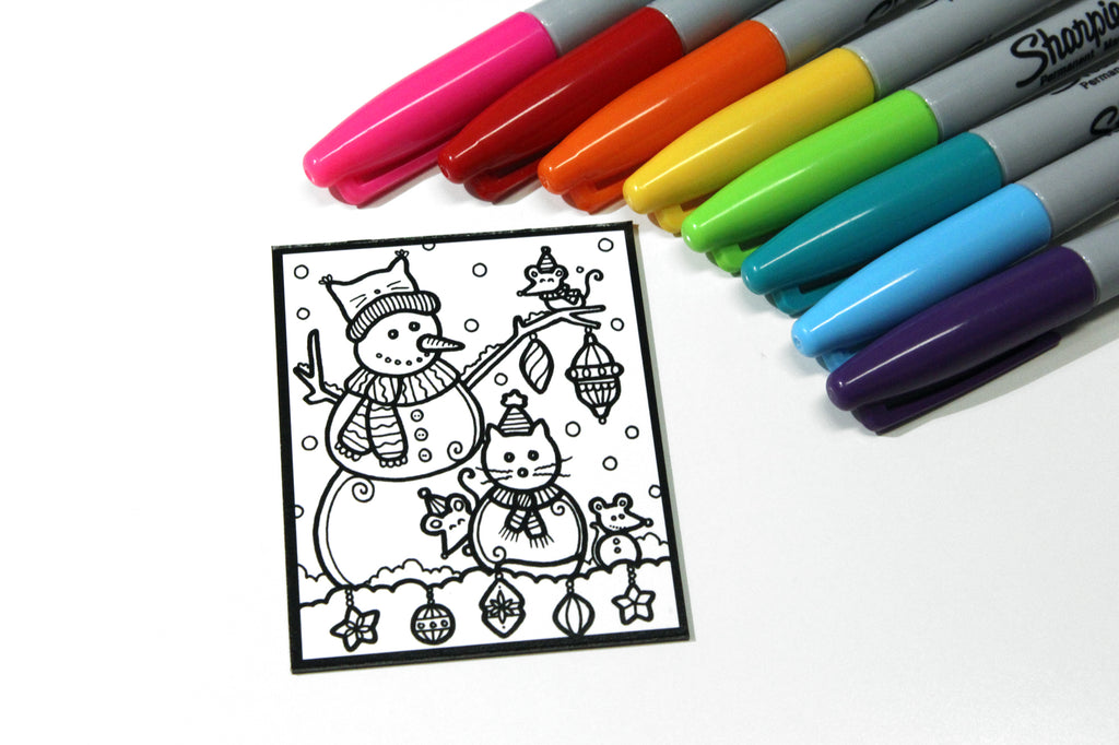 Aimant à colorier, CHAT DE NEIGE et bonhomme de neige, Noël