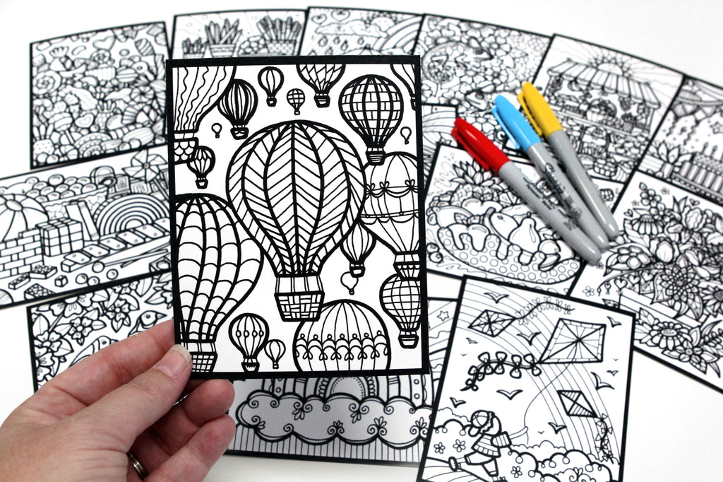 Sachet #43 Multicolore, inclus 15 dessins à colorier, imprimés sur carton, format 4x5 pouces
