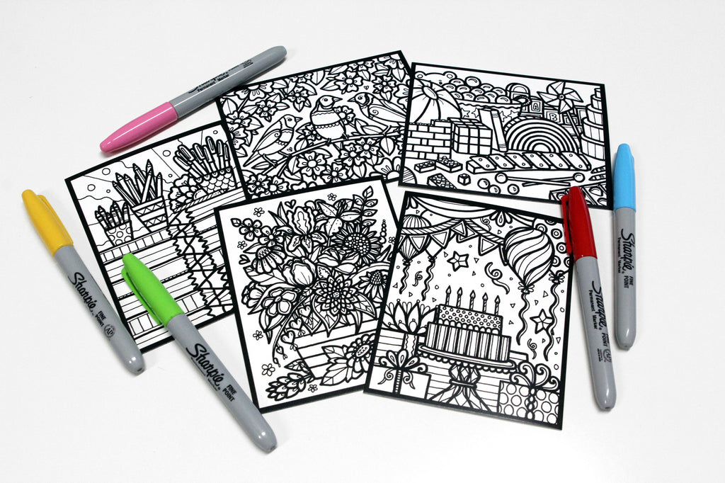 Sachet #43 Multicolore, inclus 15 dessins à colorier, imprimés sur carton, format 4x5 pouces
