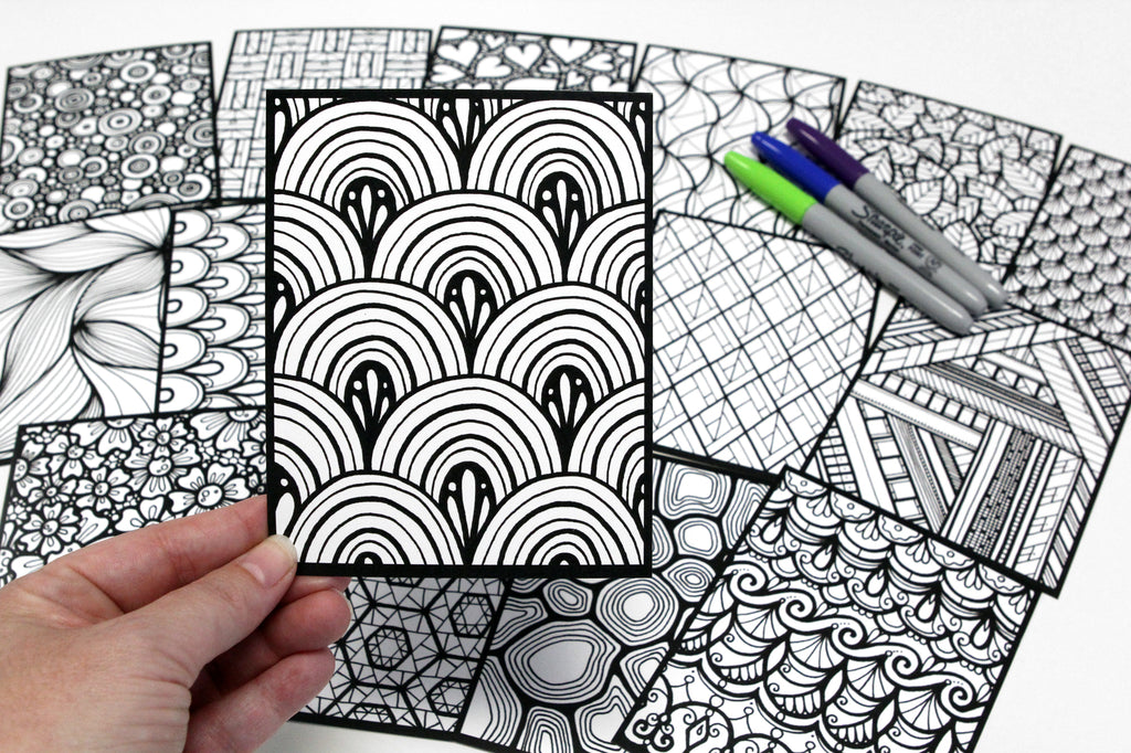 Sachet #53 Motifs, inclus 15 dessins à colorier, imprimés sur carton, format 4x5 pouces