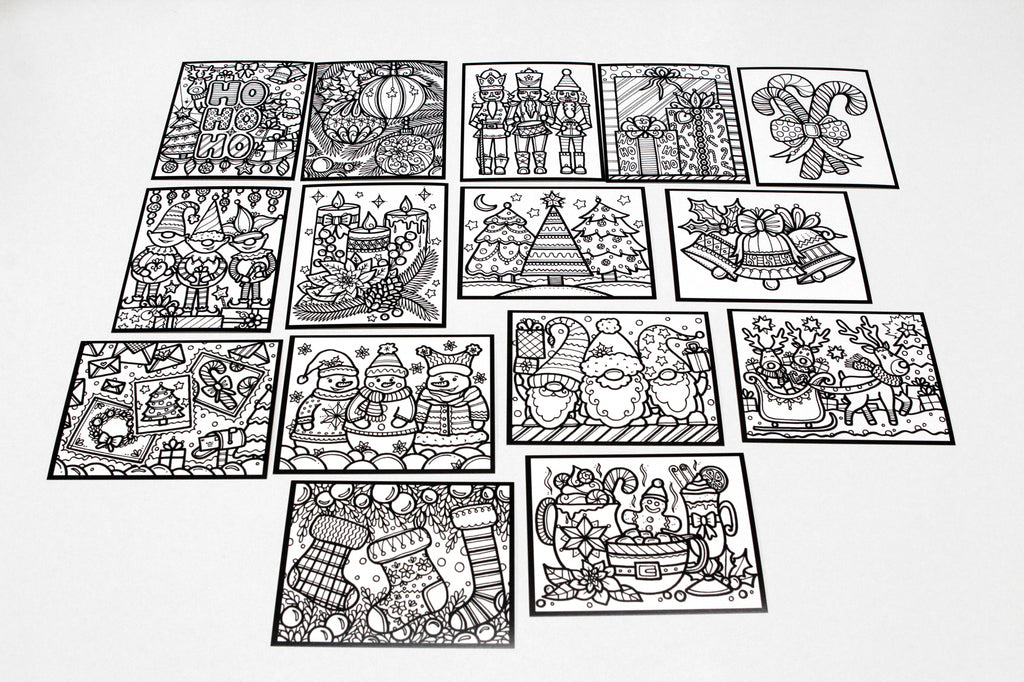 Sachet #58 Triplets de Noël, inclus 15 dessins à colorier, imprimés sur carton, format 4x5 pouces