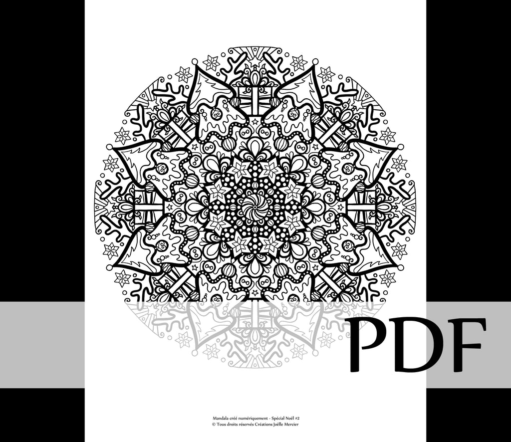 Téléchargement instantané - PDF à imprimer et colorier - Mandala créé numériquement - SPÉCIAL NOËL #2