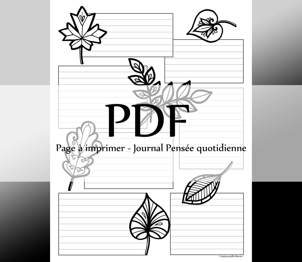 Page - Journal Pensée quotidienne FEUILLES - Téléchargement instantané - PDF à imprimer