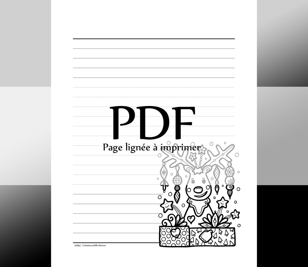 Page lignée #0055 - Téléchargement instantané - PDF à imprimer, RENNE DE NOËL