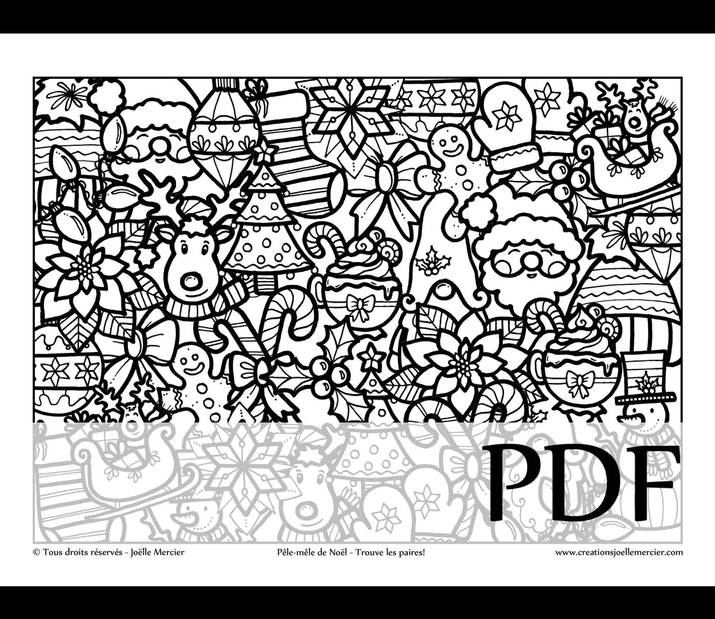 Téléchargement instantané - PDF à imprimer et colorier - PÊLE-MÊLE DE NOËL