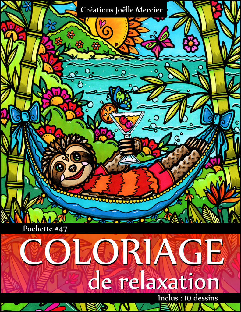 Pochette #47 - 10 dessins - Coloriage de relaxation - Nature, animaux, bibliothèque...