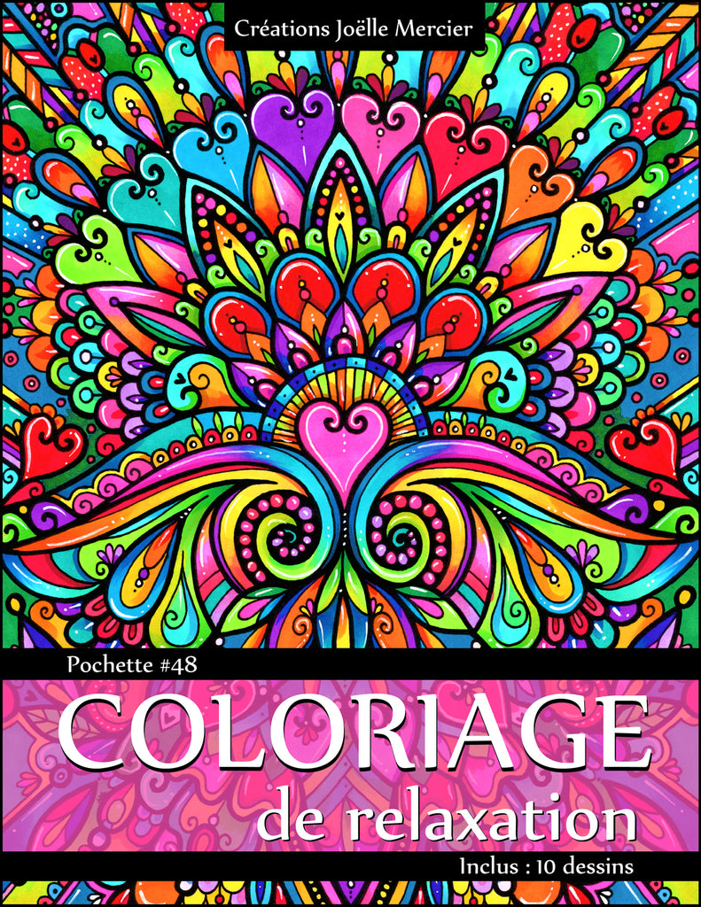 Pochette #48 - 10 dessins - Coloriage de relaxation - Abstrait, mandala, symétrie