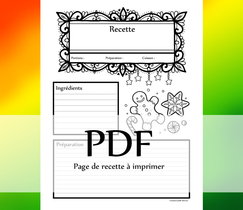 Page Recette - BISCUITS DE NOËL - Téléchargement instantané - PDF à imprimer