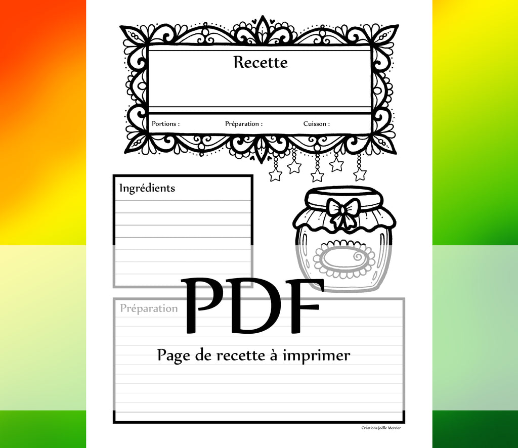 Page Recette - CONFITURE - Téléchargement instantané - PDF à imprimer