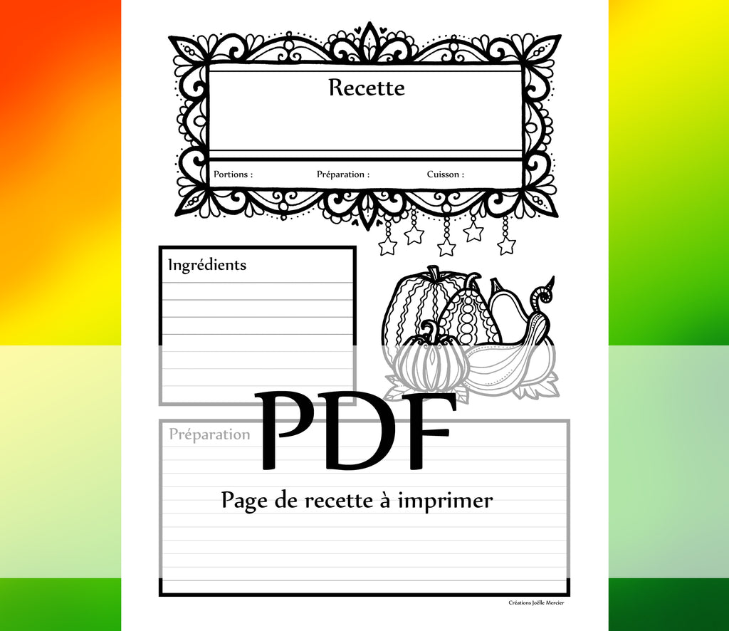 Page Recette - COURGES - Téléchargement instantané - PDF à imprimer