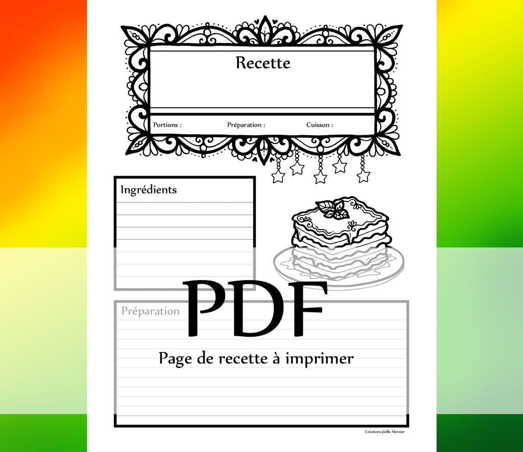 Page Recette - LASAGNE - Téléchargement instantané - PDF à imprimer