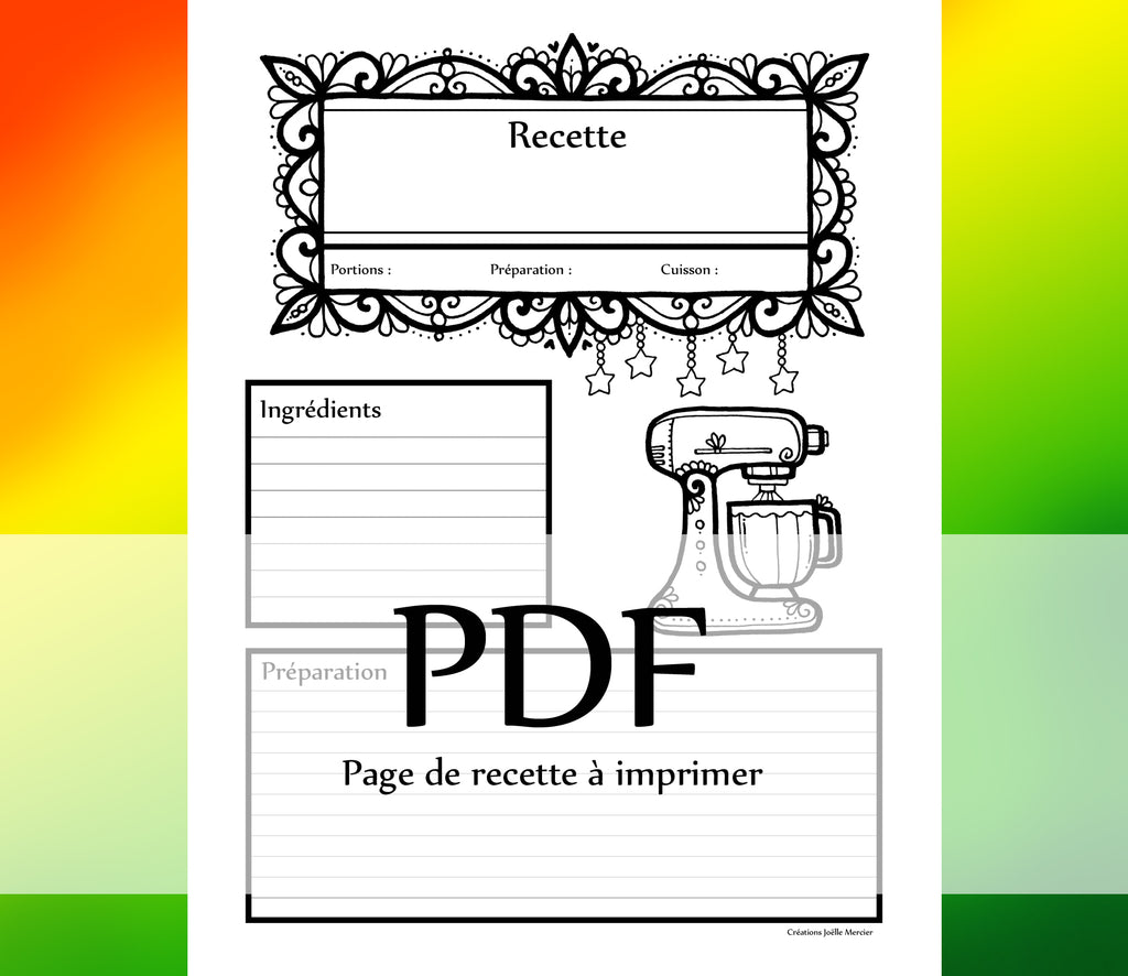 Page Recette - MÉLANGEUR - Téléchargement instantané - PDF à imprimer