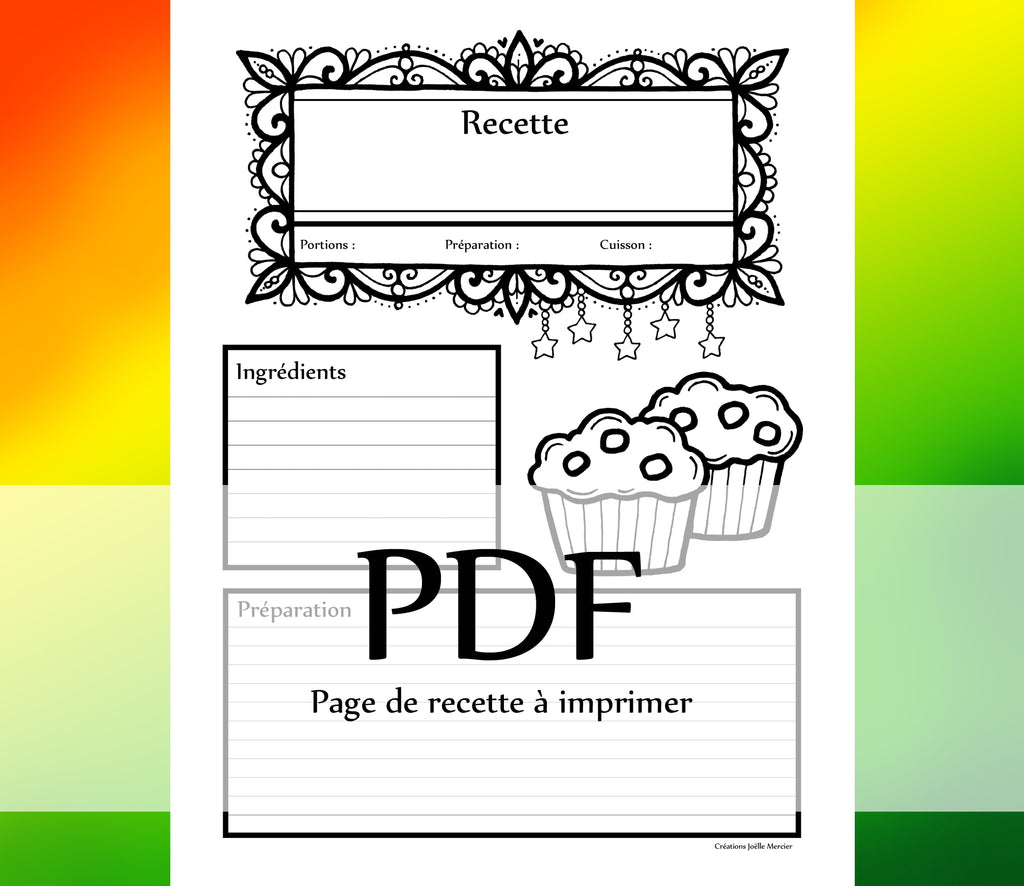 Page Recette - MUFFINS - Téléchargement instantané - PDF à imprimer