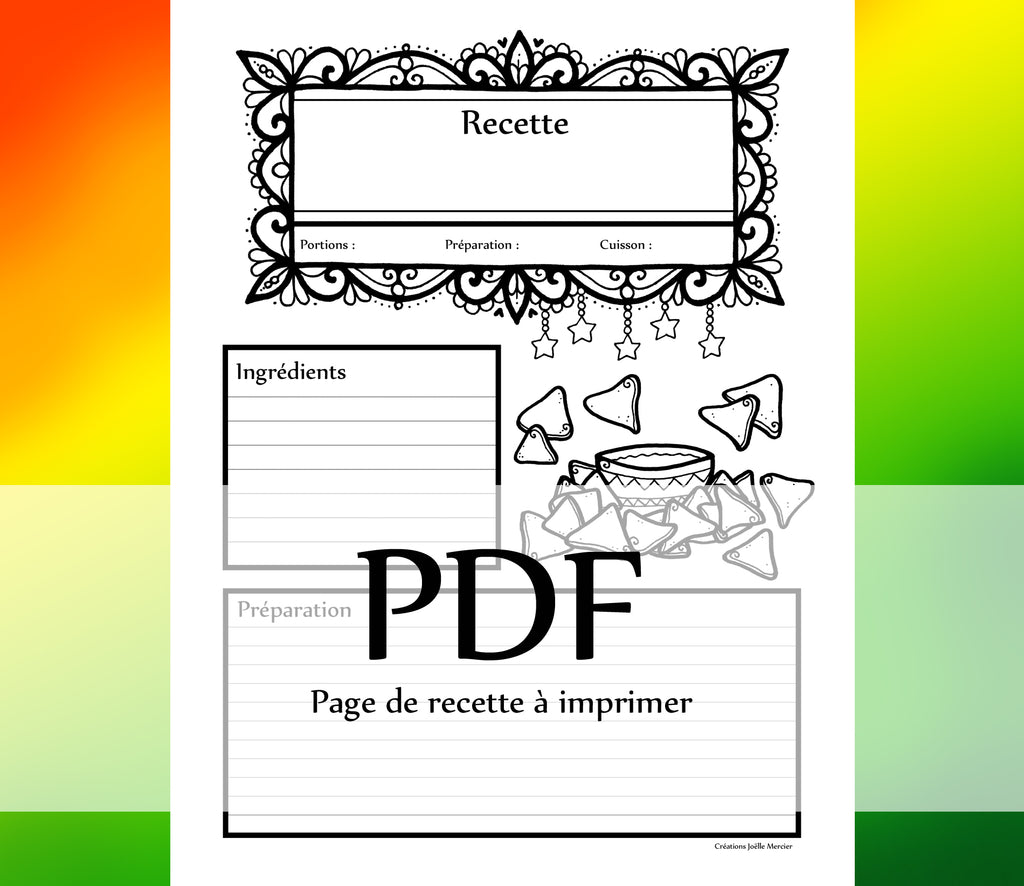 Page Recette - SALSA, nachos - Téléchargement instantané - PDF à imprimer