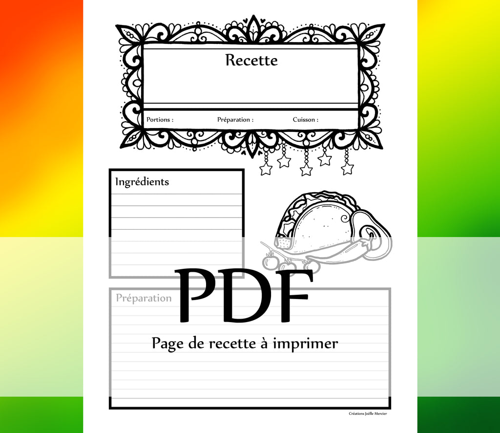 Page Recette - TACOS - Téléchargement instantané - PDF à imprimer