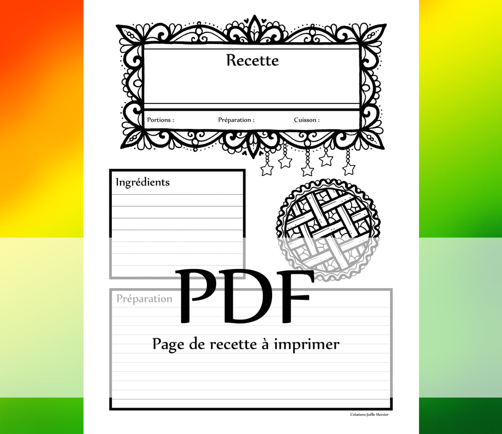 Page Recette - TARTE - Téléchargement instantané - PDF à imprimer