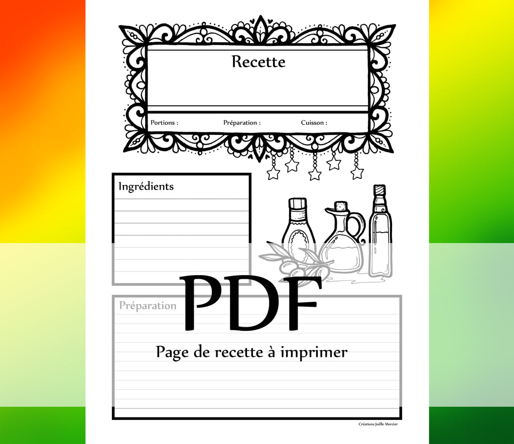 Page Recette - VINAIGRETTE - Téléchargement instantané - PDF à imprimer