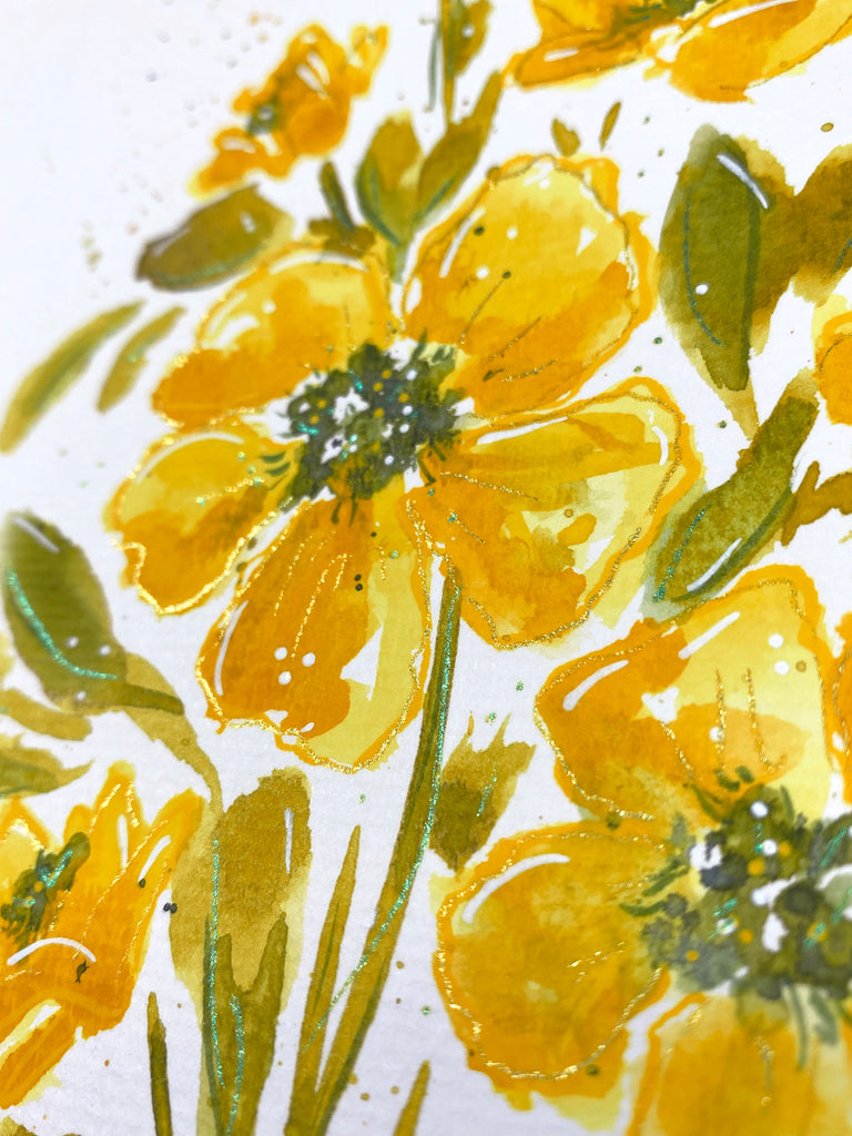 Carte à l'aquarelle originale #019 Fleurs jaunes
