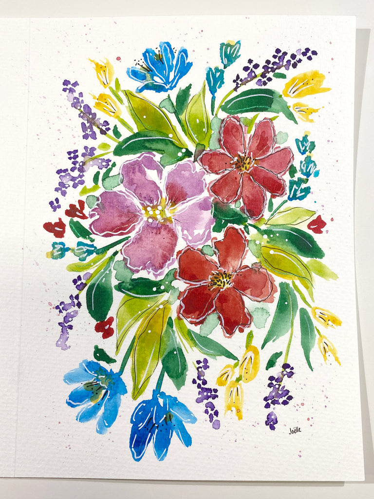 Carte à l'aquarelle originale #021 Fleurs multicolores