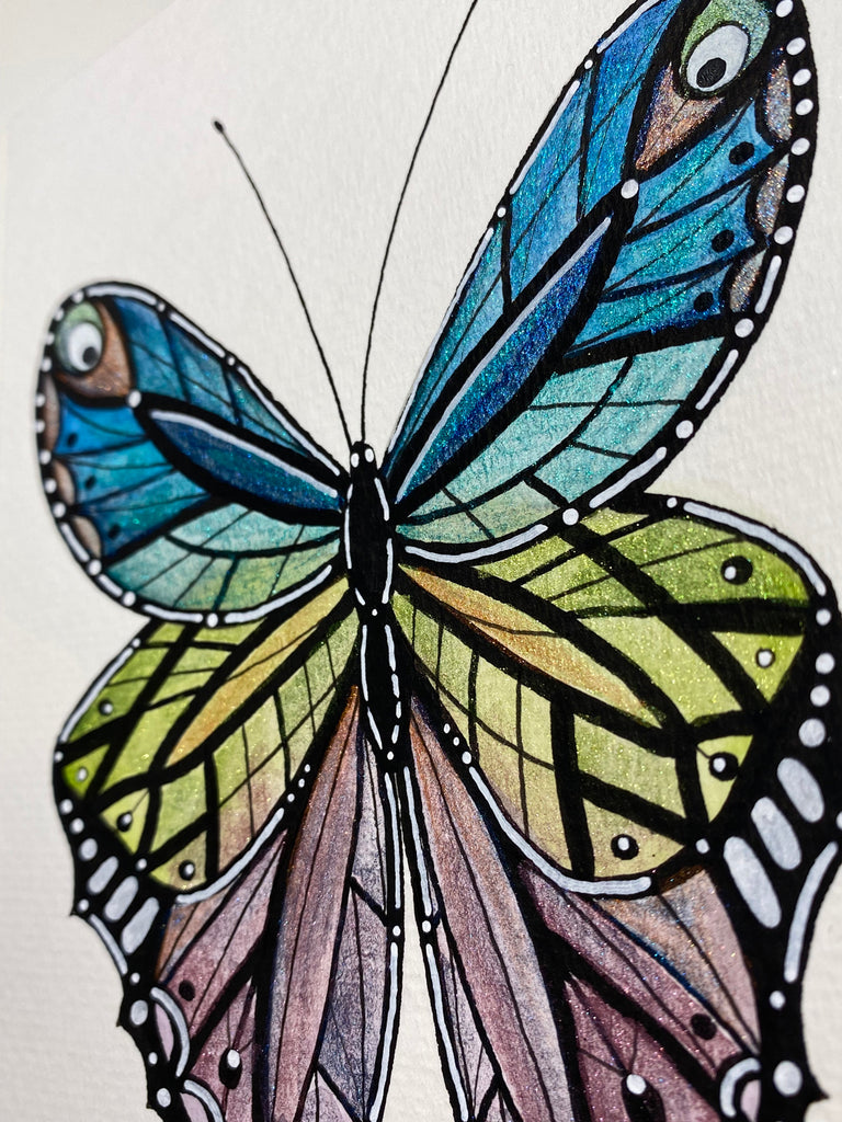 Carte à l'aquarelle originale #023 Papillon miroitant
