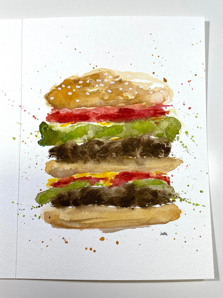 Carte à l'aquarelle originale #034 Hamburger double
