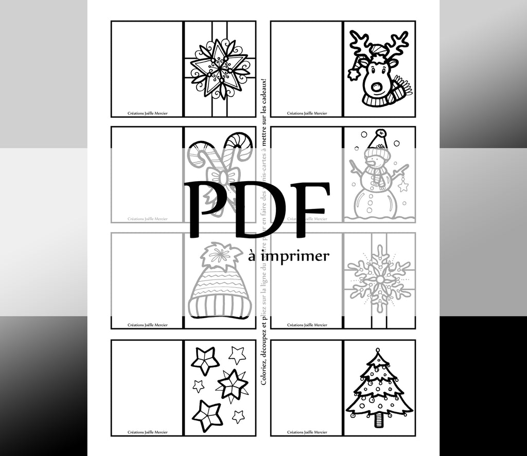 Téléchargement instantané - PDF à imprimer et colorier - Minis cartes pour les cadeaux de Noël