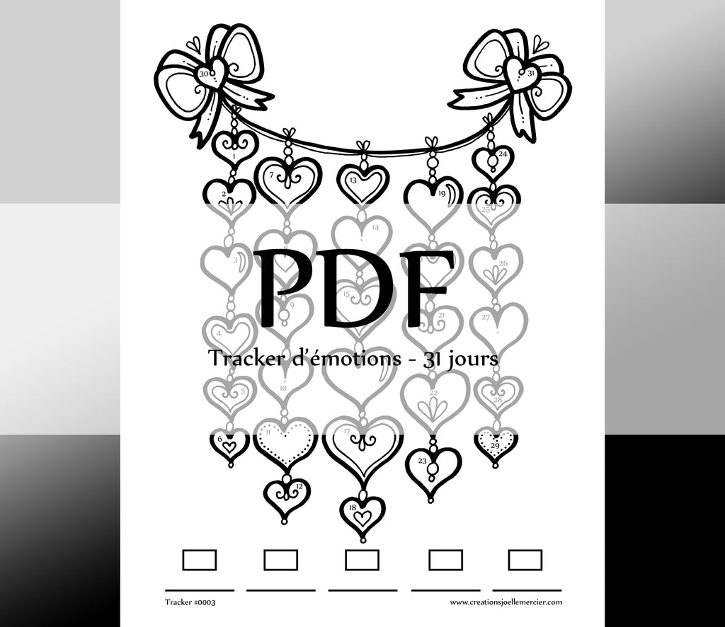 Tracker d'émotions #0003 Guirlande de coeurs - Téléchargement instantané - PDF à imprimer