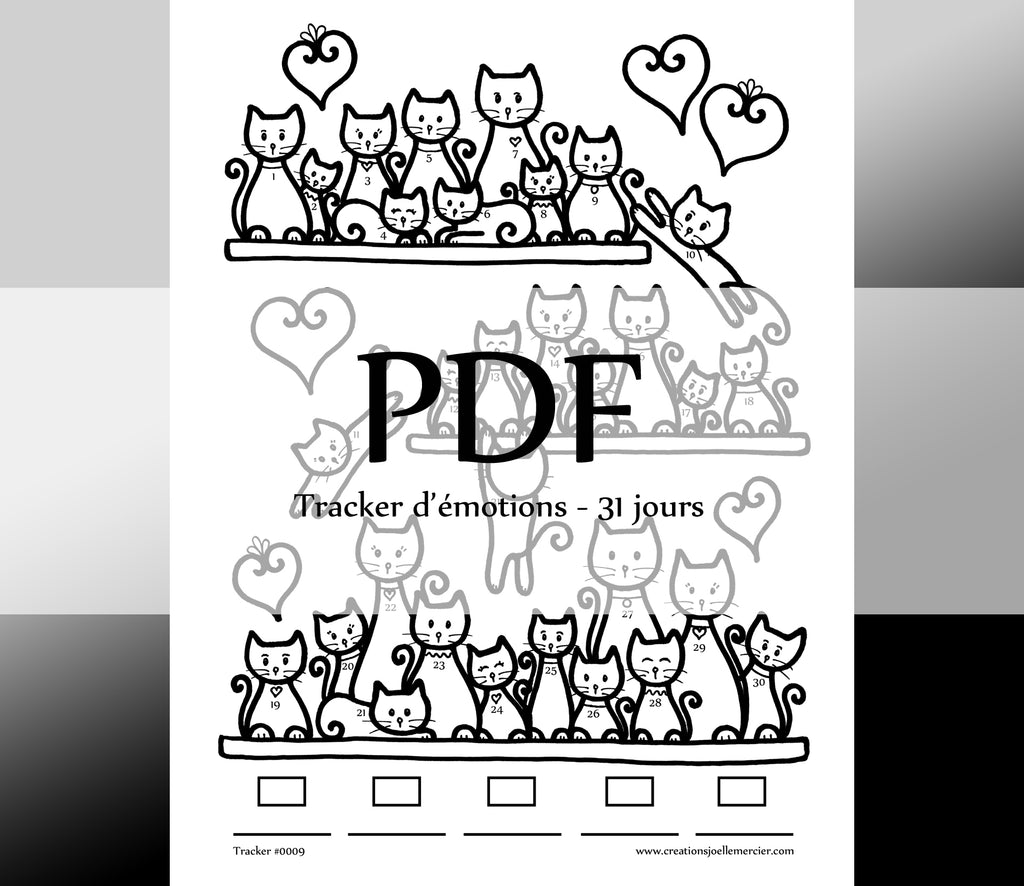 Tracker d'émotions #0009 Chats - Téléchargement instantané - PDF à imprimer