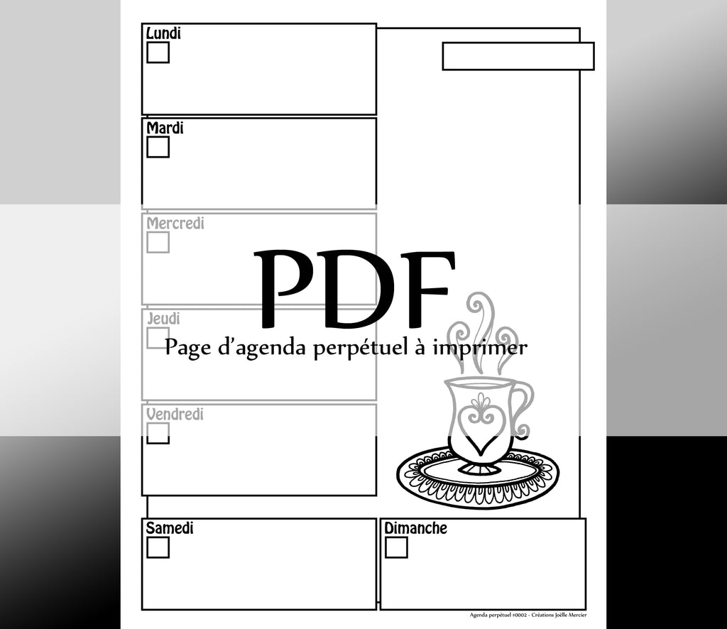 Page #0002 Agenda perpétuel - Téléchargement instantané - PDF à imprimer, TASSE, thé, café, tisane