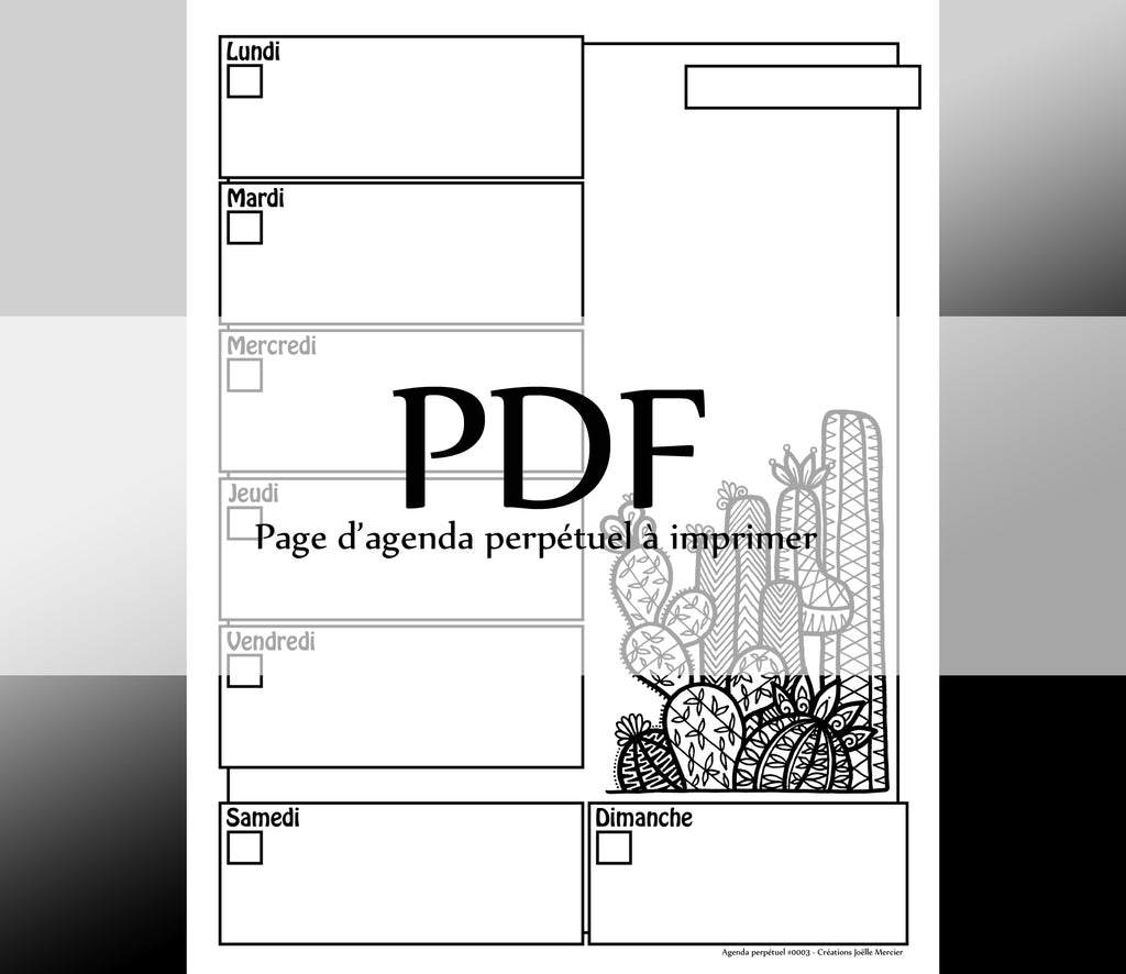 Page #0003 Agenda perpétuel - Téléchargement instantané - PDF à imprimer, CACTUS