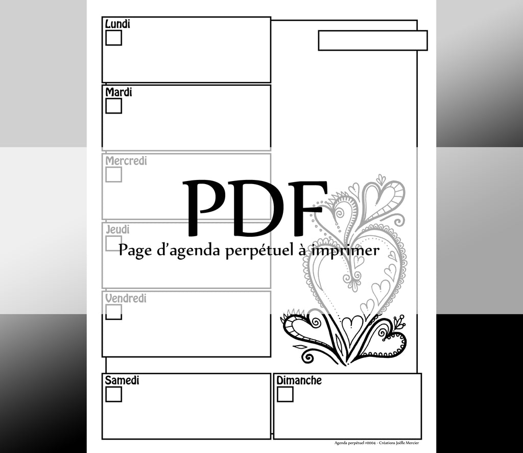 Page #0004 Agenda perpétuel - Téléchargement instantané - PDF à imprimer, COEURS