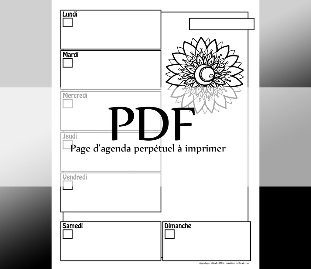 Page #0005 Agenda perpétuel - Téléchargement instantané - PDF à imprimer, FLEUR SOLEIL LUNE