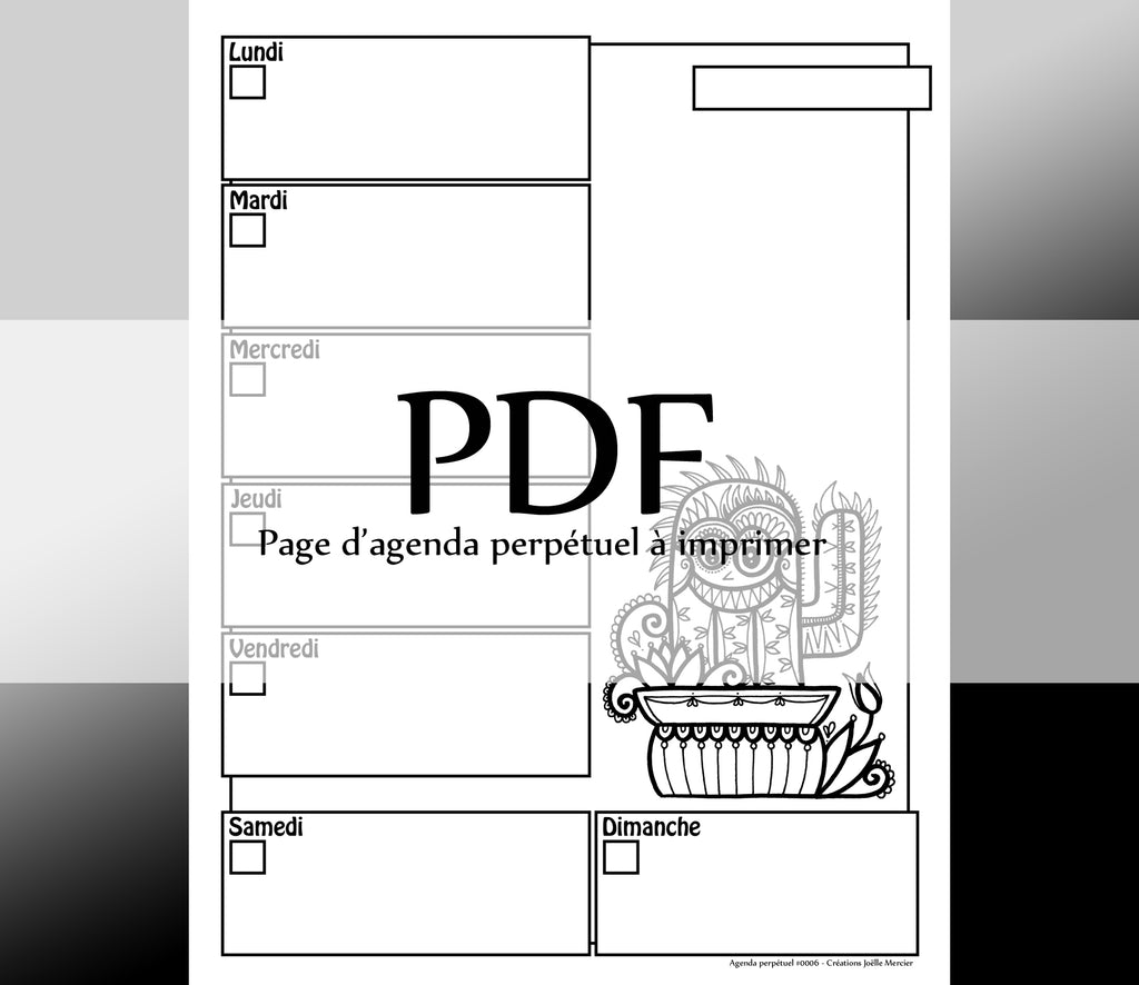 Page #0006 Agenda perpétuel - Téléchargement instantané - PDF à imprimer, CACTUS MONSTRE