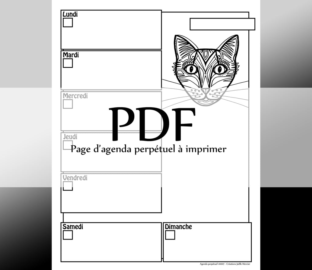 Page #0007 Agenda perpétuel - Téléchargement instantané - PDF à imprimer, CHAT