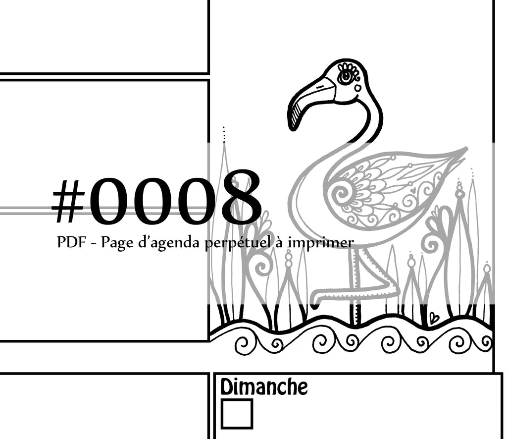 Page #0008 Agenda perpétuel - Téléchargement instantané - PDF à imprimer, FLAMANT ROSE, oiseau