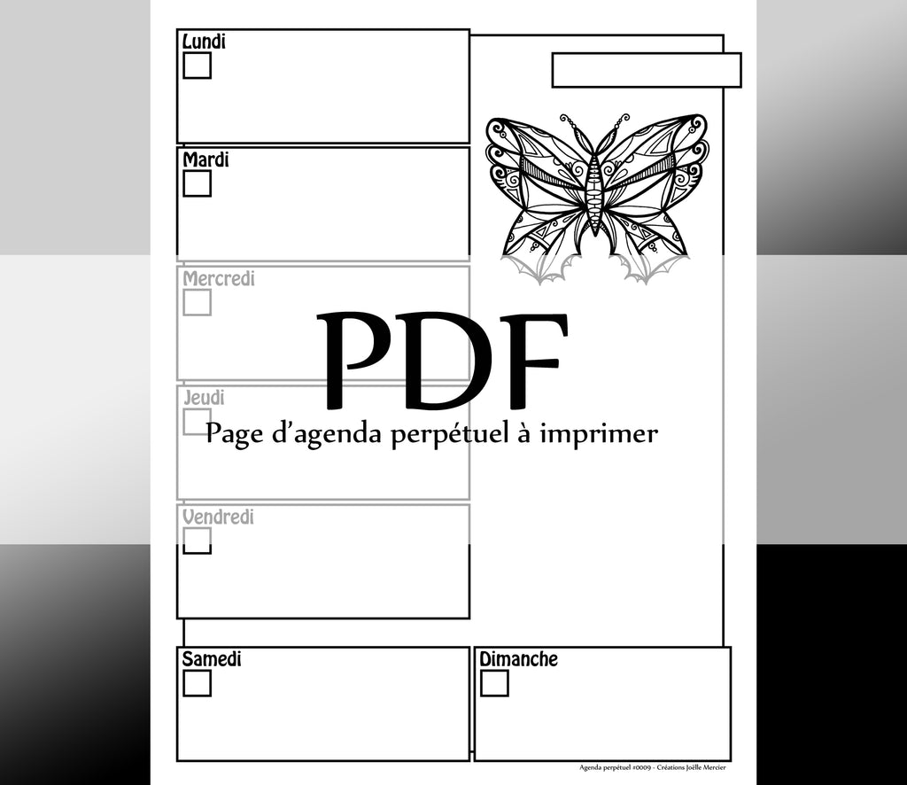Page #0009 Agenda perpétuel - Téléchargement instantané - PDF à imprimer, PAPILLON