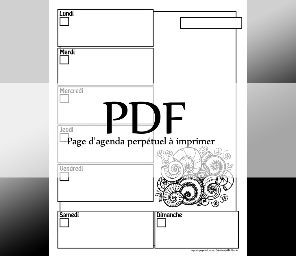 Page #0012 Agenda perpétuel - Téléchargement instantané - PDF à imprimer, COQUILLAGES