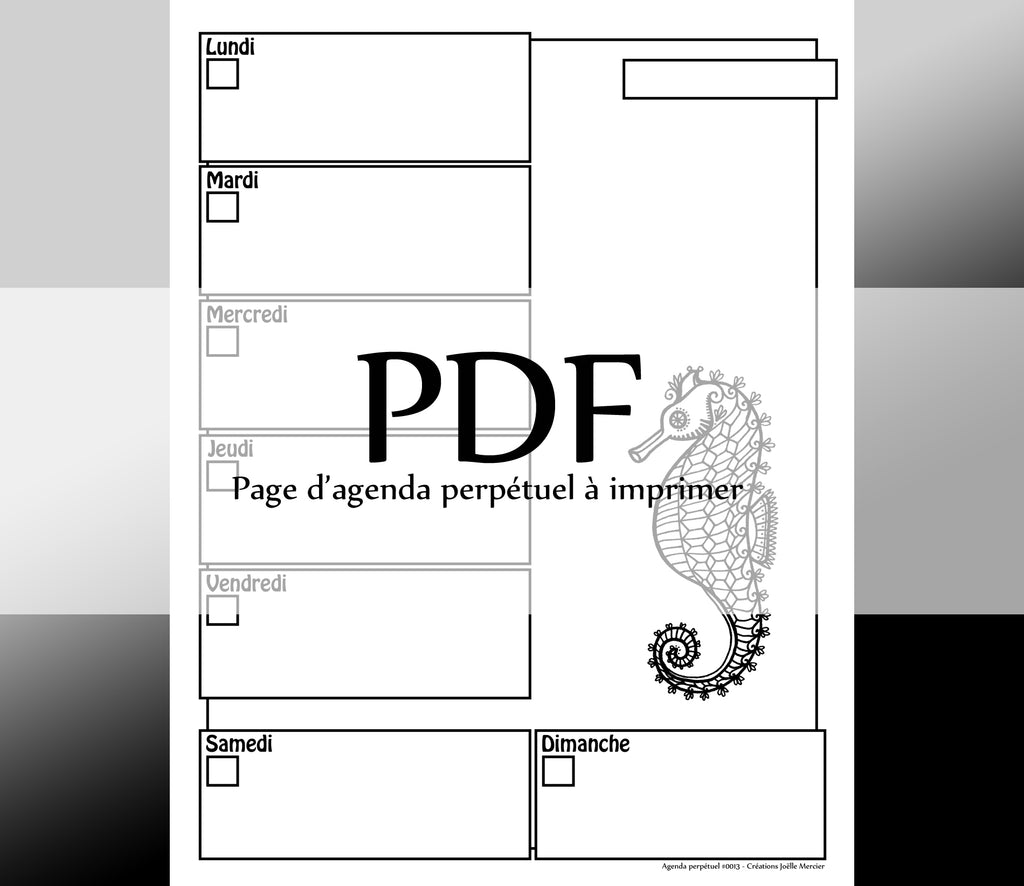 Page #0013 Agenda perpétuel - Téléchargement instantané - PDF à imprimer, HIPPOCAMPE