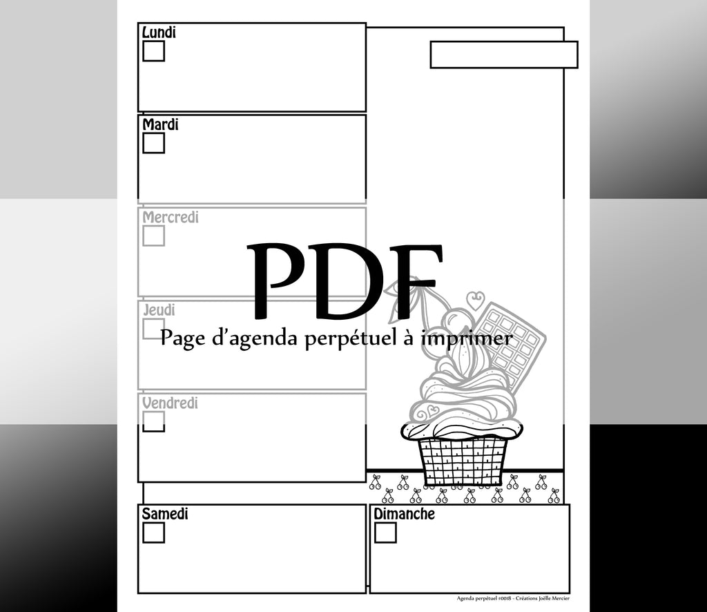 Page #0018 Agenda perpétuel - Téléchargement instantané - PDF à imprimer, CUPCAKE, gâteau, cerises, fête