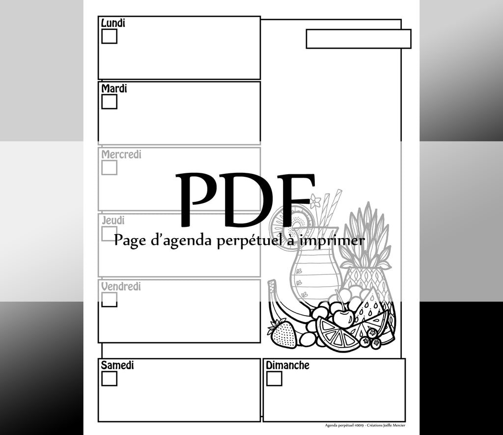 Page #0019 Agenda perpétuel - Téléchargement instantané - PDF à imprimer, COCKTAIL, jus de fruits, ananas, été