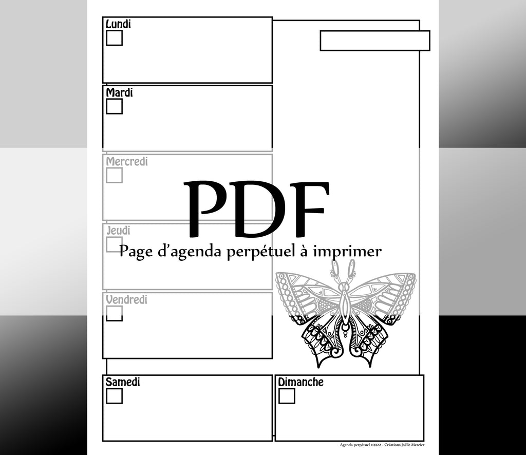 Page #0022 Agenda perpétuel - Téléchargement instantané - PDF à imprimer, PAPILLON