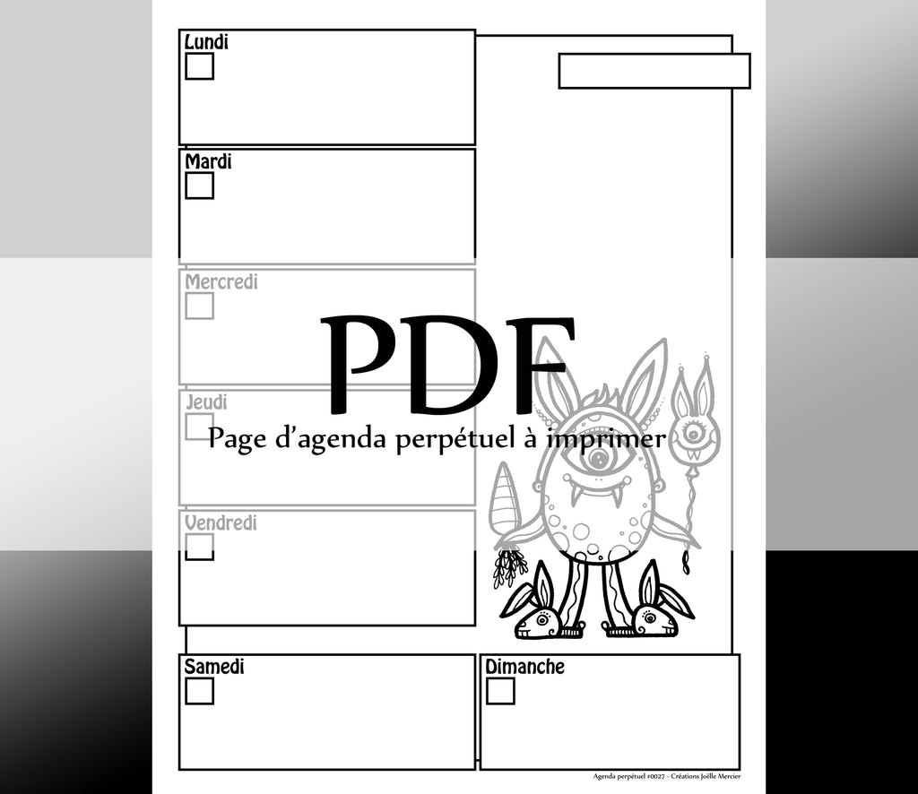 Page #0027 Agenda perpétuel - Téléchargement instantané - PDF à imprimer, MONSTRE DE PÂQUES, lapin