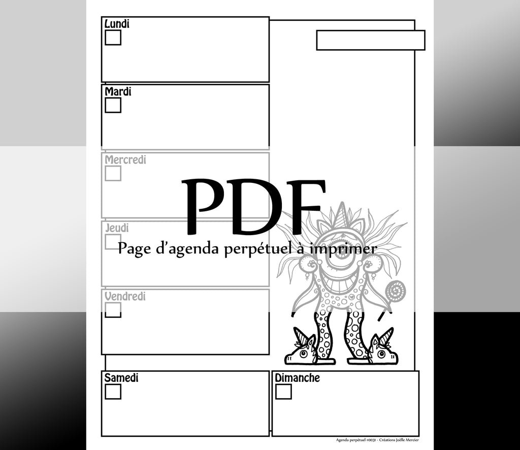 Page #0031 Agenda perpétuel - Téléchargement instantané - PDF à imprimer, MONSTRE LICORNE
