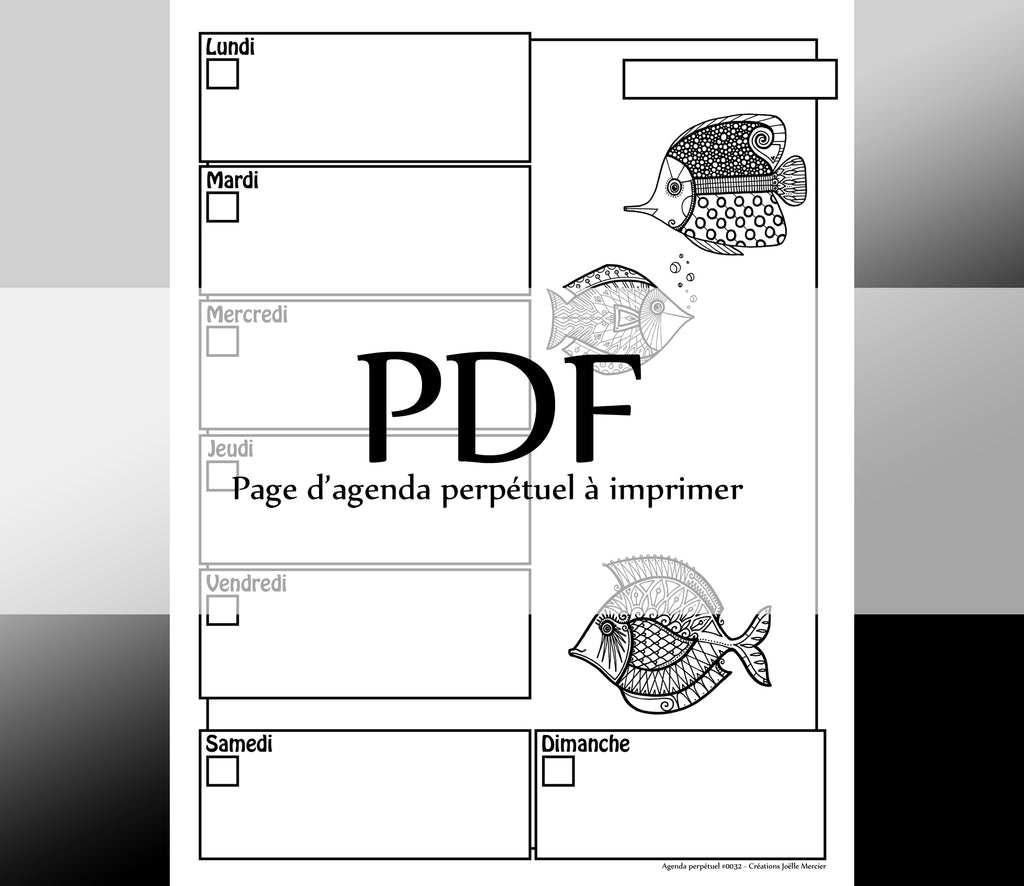 Page #0032 Agenda perpétuel - Téléchargement instantané - PDF à imprimer, POISSONS