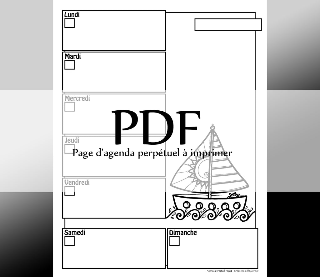 Page #0034 Agenda perpétuel - Téléchargement instantané - PDF à imprimer, BATEAU, voilier, été