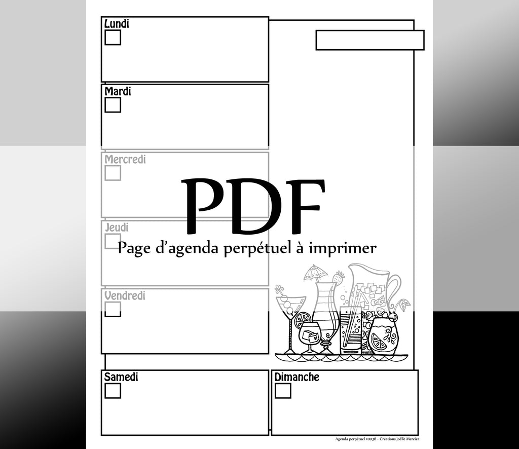 Page #0036 Agenda perpétuel - Téléchargement instantané - PDF à imprimer, TABLE DE COCKTAILS, été