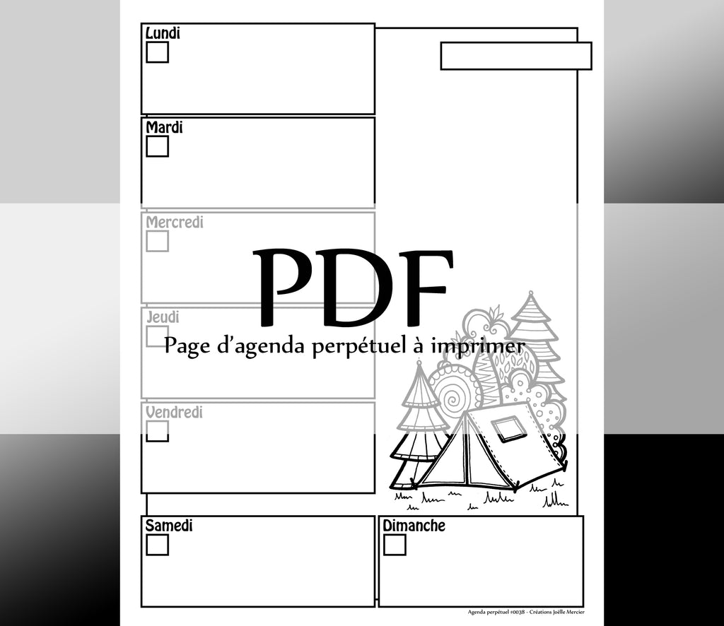 Page #0038 Agenda perpétuel - Téléchargement instantané - PDF à imprimer, CAMPING, tente, nature, vacances, été