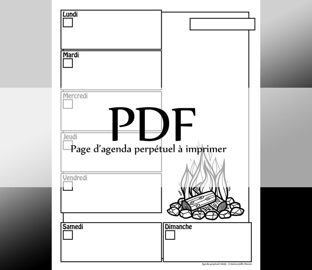 Page #0039 Agenda perpétuel - Téléchargement instantané - PDF à imprimer, FEU DE CAMP, camping, été