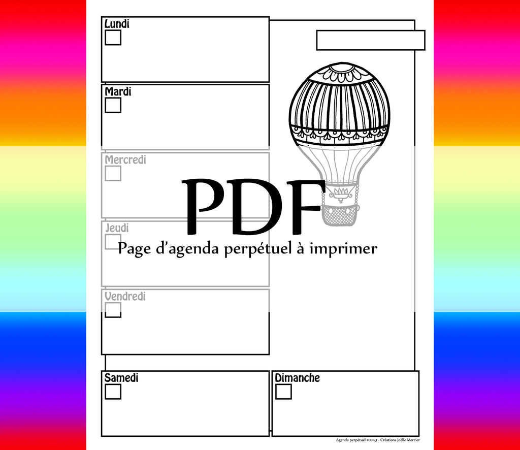 Page #0043 Agenda perpétuel - Téléchargement instantané - PDF à imprimer, MONTGOLFIÈRE